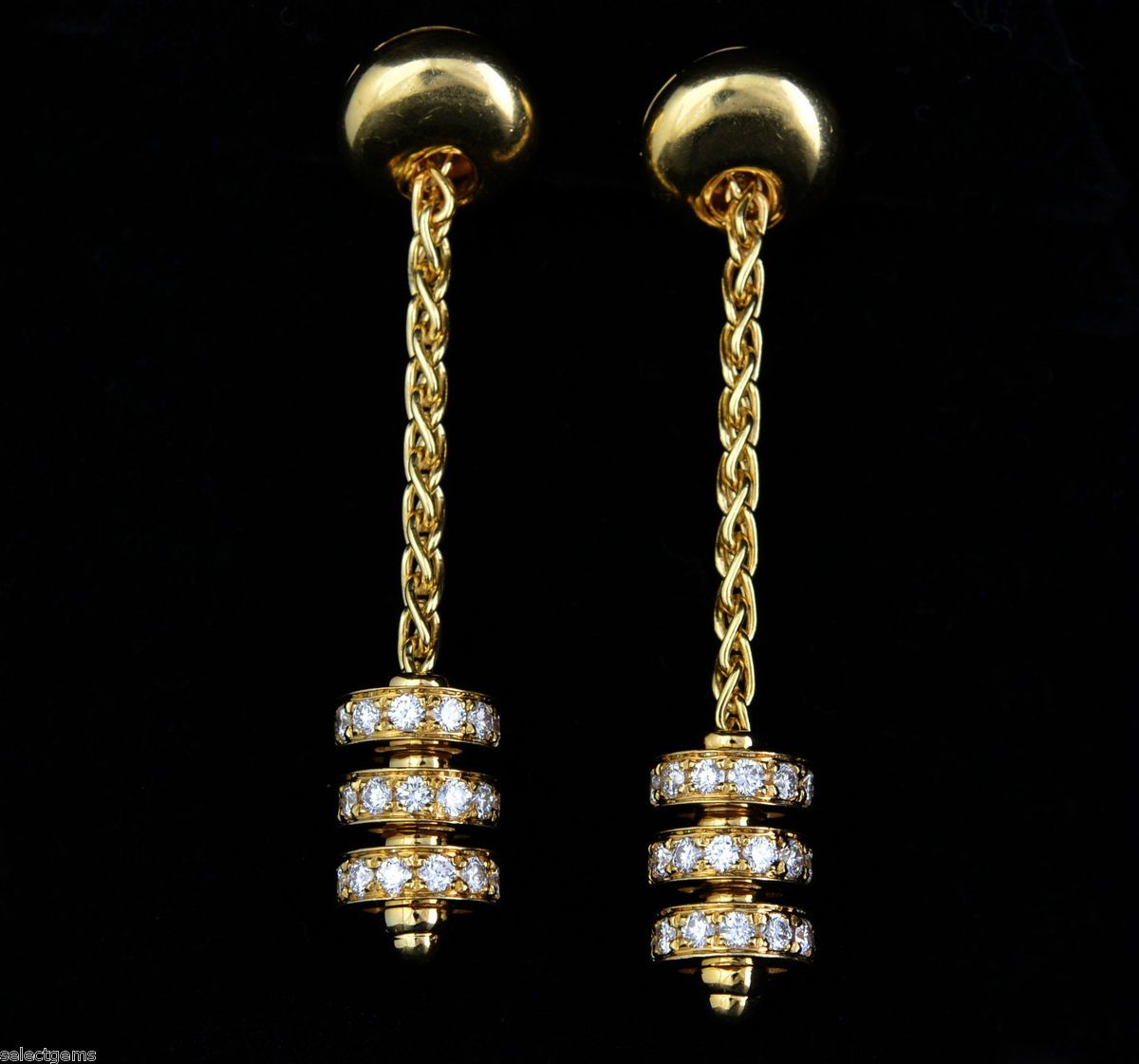 GARRARD SIGNED EUROPEAN DESIGNER DIAMOND 18K GOLD ROLLER DANGLE DROP