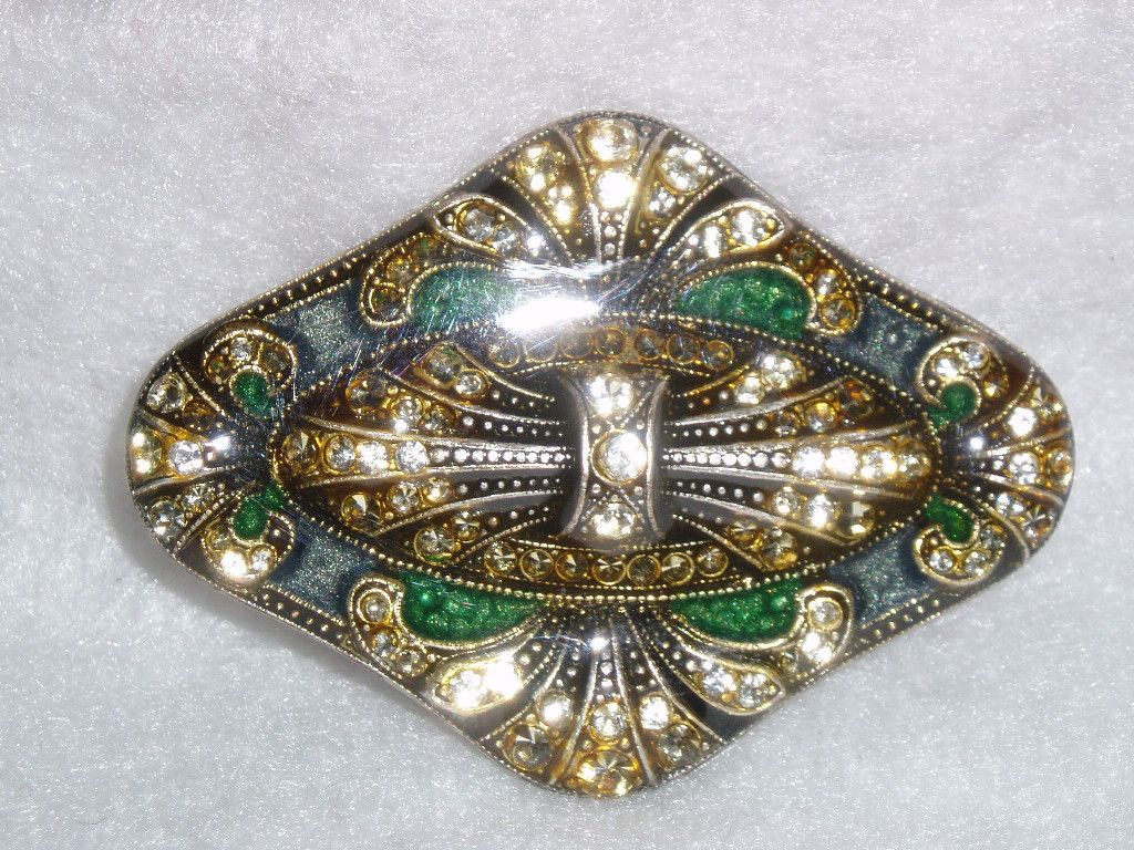 Vintage Catherine Popesco Enamal Rhinestone Lucite Pin France