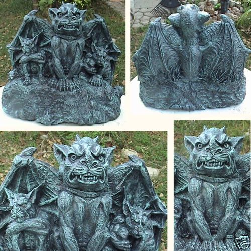 Gargoyle Trio Verdigris Concrete Cement Garden Statue