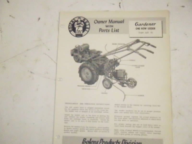 Original Bolens Gardener One Row Seeder Manual