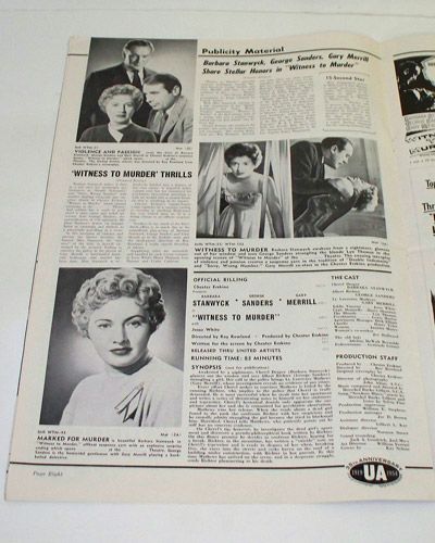 Witness to Murder 1954 Movie Pressbook Barbara Stanwyck