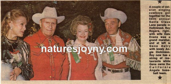 ROY ROGERS DALE EVANS GENE AUTRY ANGIE DICKINSON old clippng