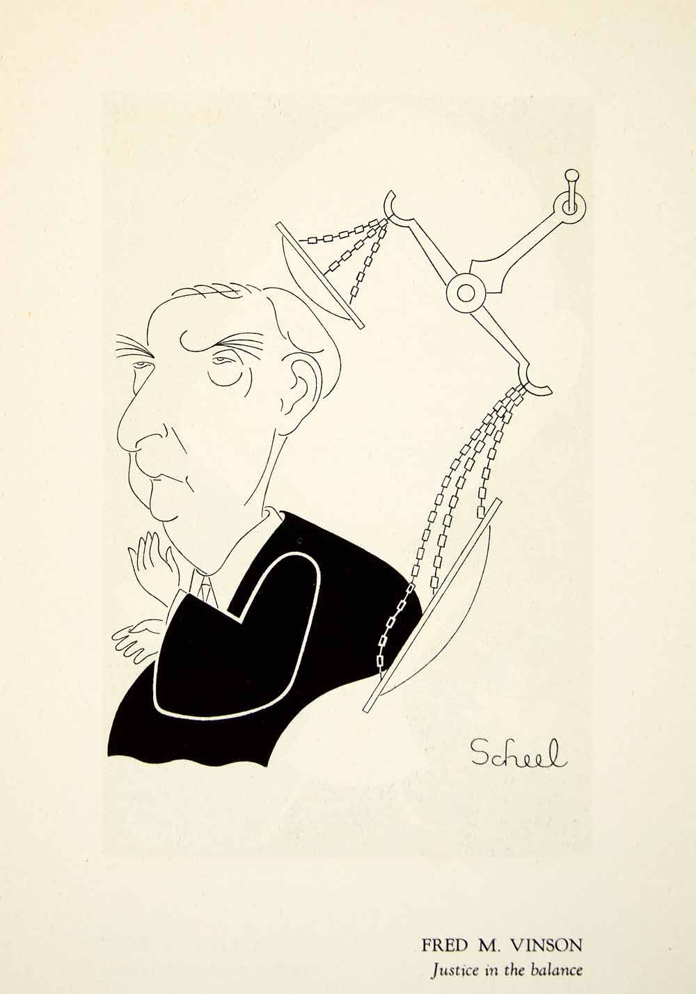 1951 Offset Lithograph Fred Vinson Justice Balance Caricature Theodore