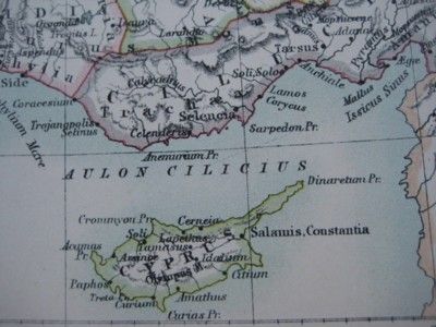 Original 1888 Map Anatolia Turkey Cyprus Asia Minor Lycaonia Lycia