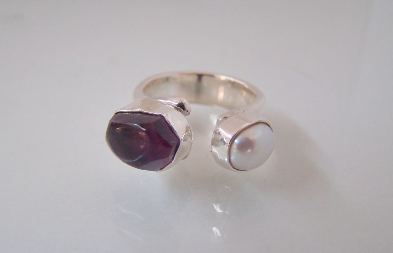 Stefano Gallucci Amethyst Pearl Adj Ring