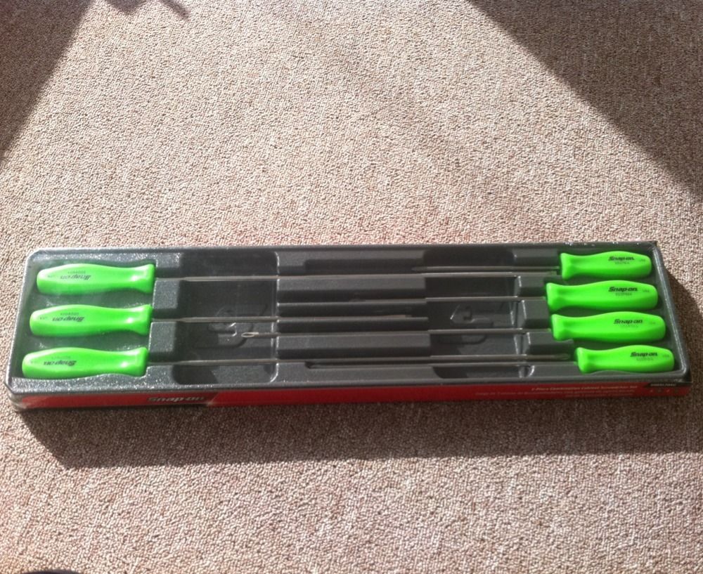 Snap On 7 Pc Long Shank Green Hard Handle Screwdriver Set RARE