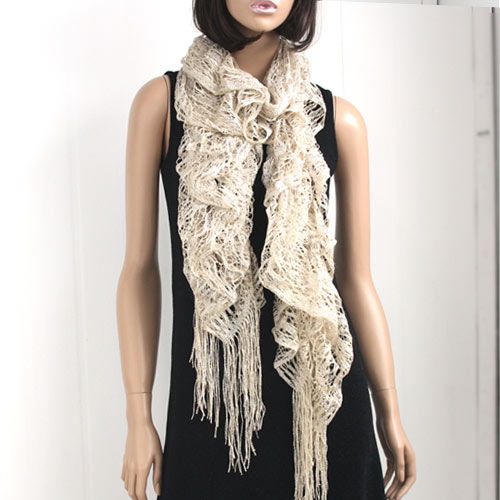  no  A447 LACE RUFFLE romantic lady soft long SCARF shawl