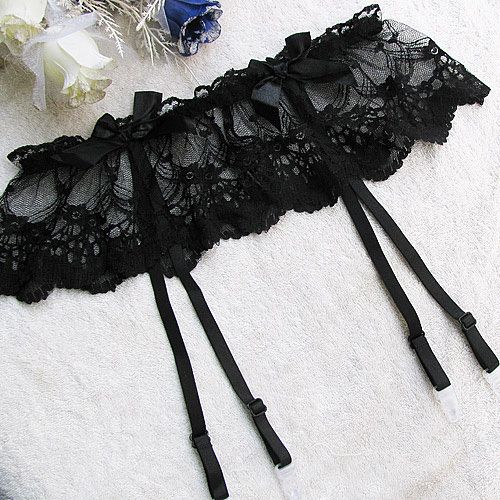 Women Sexy Lace Trim Thigh High Stockings Garter Belt