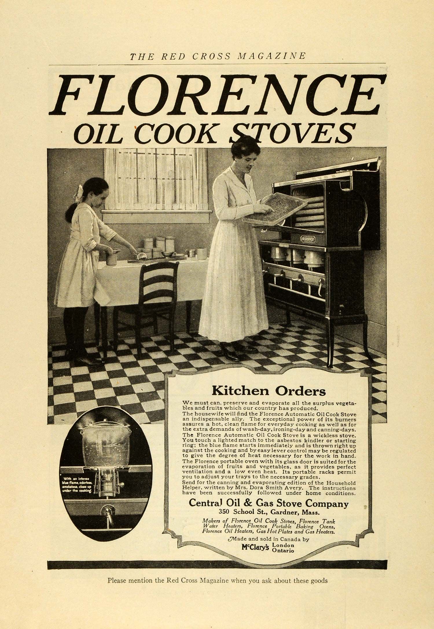 1918 Ad Florence Central Oil Gas Stoves Kitchen Appliances Oven Dora