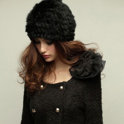 Autumn 100 Genuine Rabbit Fur Furs Hats Lady Girls Women Stylish 5