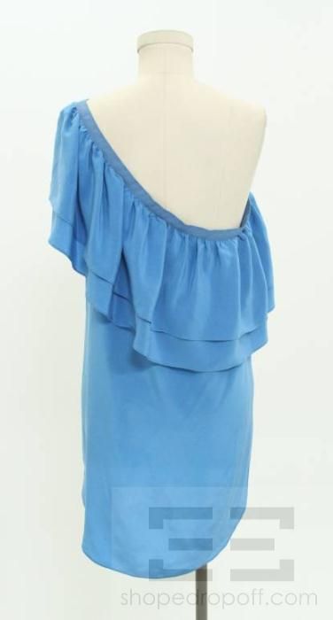 Geren Ford Blue Silk Ruffle One Shoulder Top Size Large