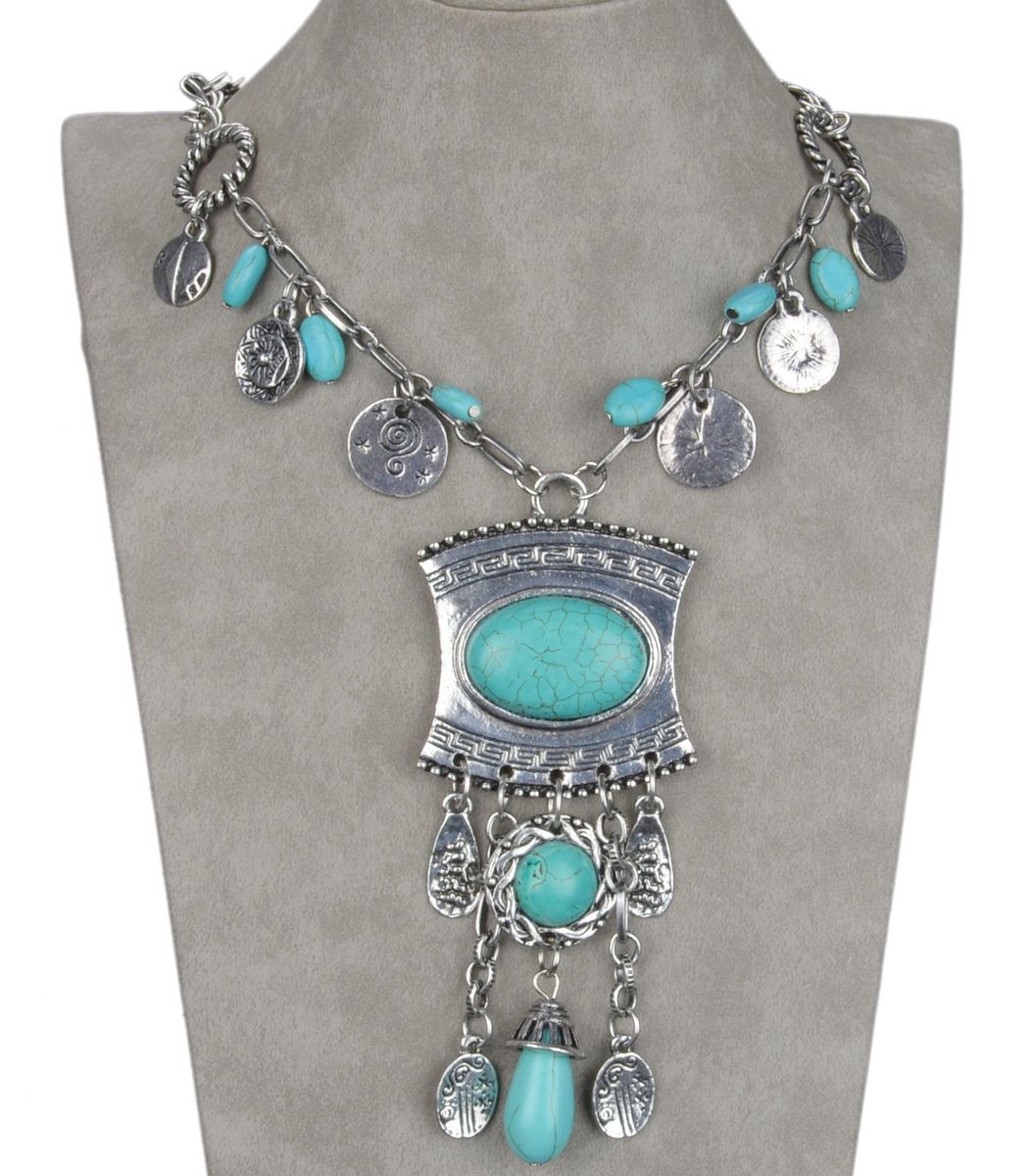 Gallant Tibet Silver Vintage Multi Shape Nature Turquoise Necklace