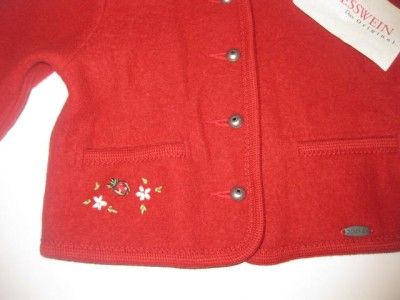 NWT GIESSWEIN INFANT GIRL RED MERINOWOLLE WOOL COAT JACKET 68 MADE IN