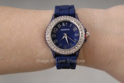 geneva silicone rhinestone watch navy blue large