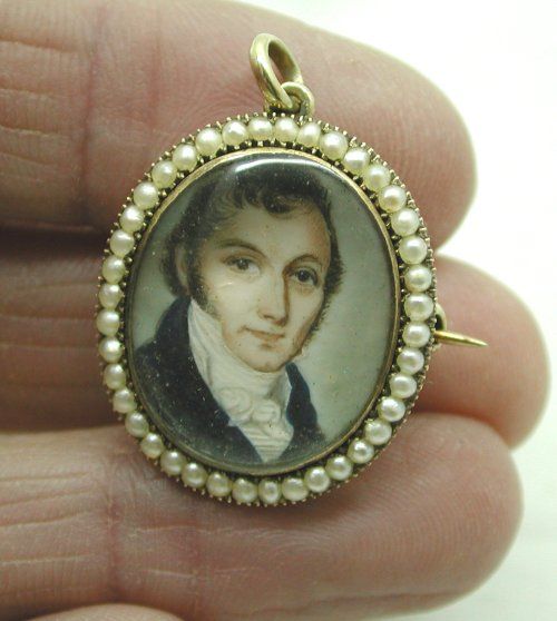 Georgian Gold Seed Pearl Miniature Painting Locket