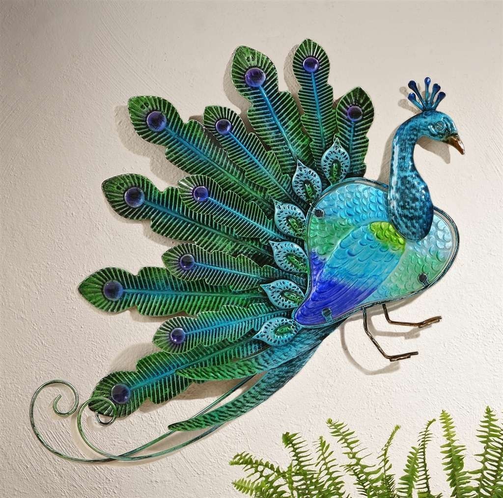   GLASS AND METAL PEACOCK WALL DECOR DECK FENCE GARDEN home patio 2