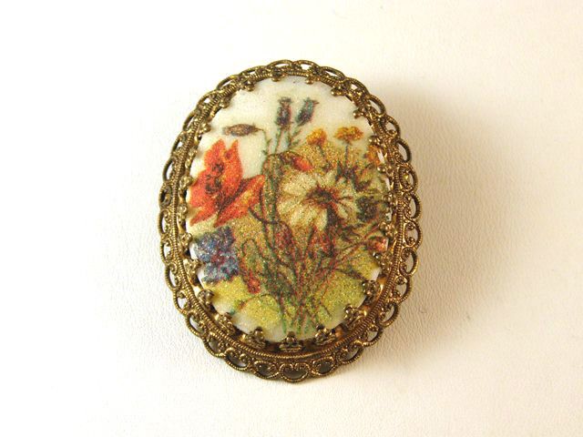 Vintage Costume Jewelry 1970s German Floral Brooch