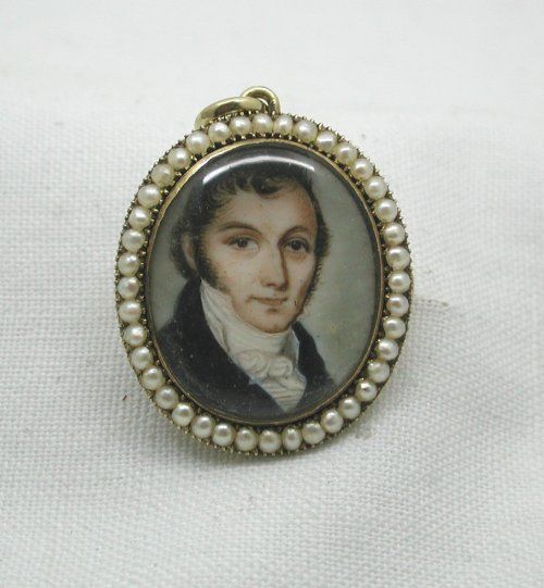 Georgian Gold Seed Pearl Miniature Painting Locket