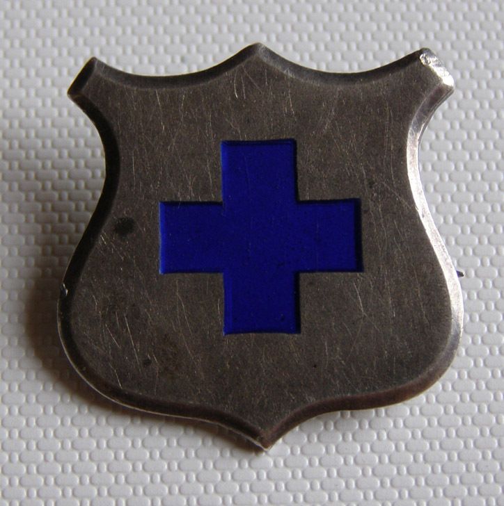 Old German Pin Badge Silver Shield Blue Cross