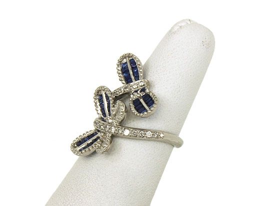 18K Gold 1 8 cts Diamonds Sapphires Butterfly Ring