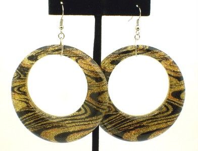 New Gold Glitter Printed Lucite Hoop Earrings