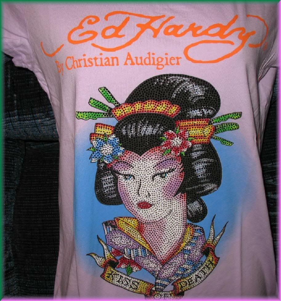 Ed Hardy Geisha Kiss of Death Rhinestone Tunic Lilac Large