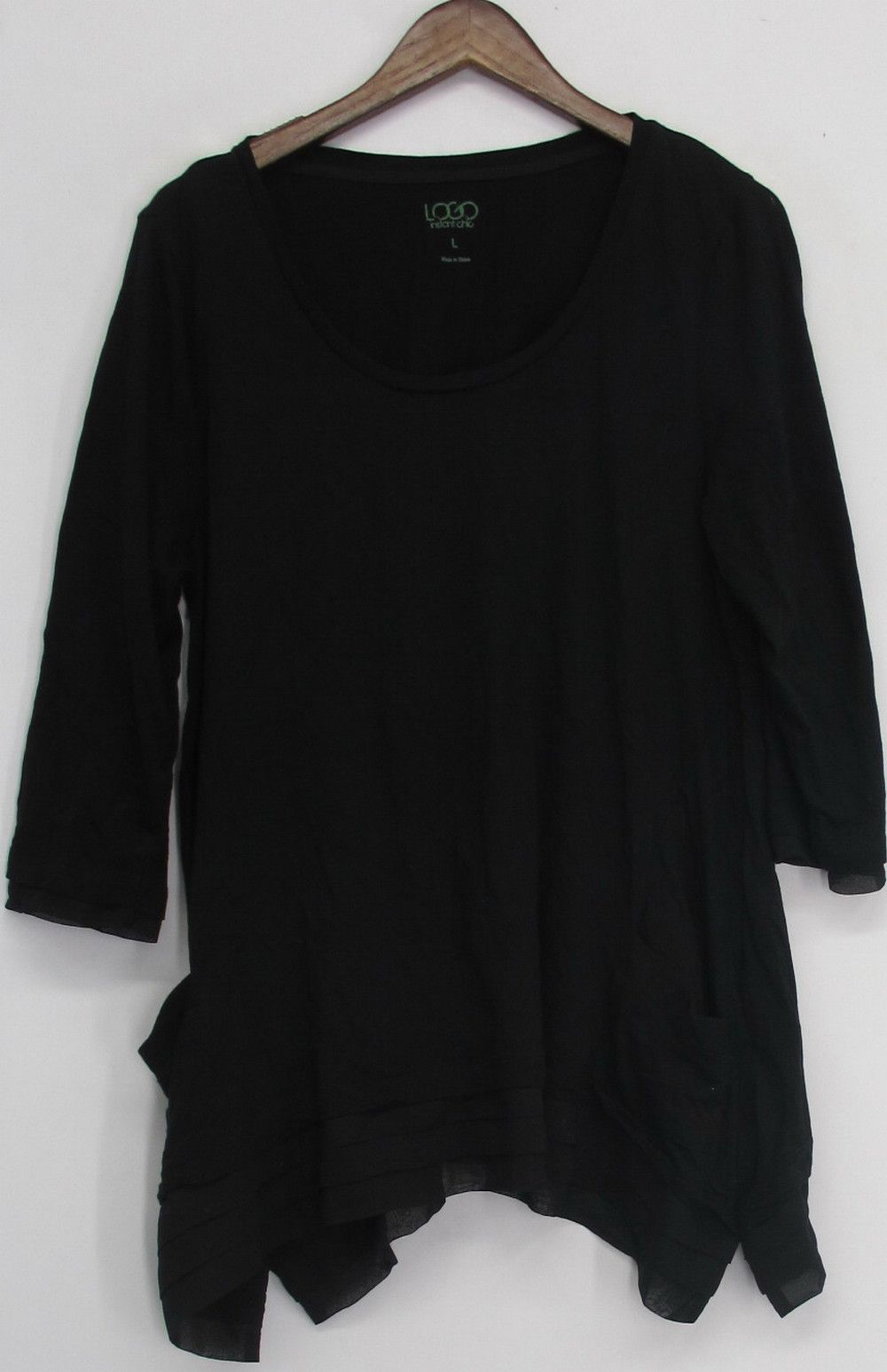 LOGO by Lori Goldstein Sz L Asymmetrical Hem Top Black NEW QQ15 83