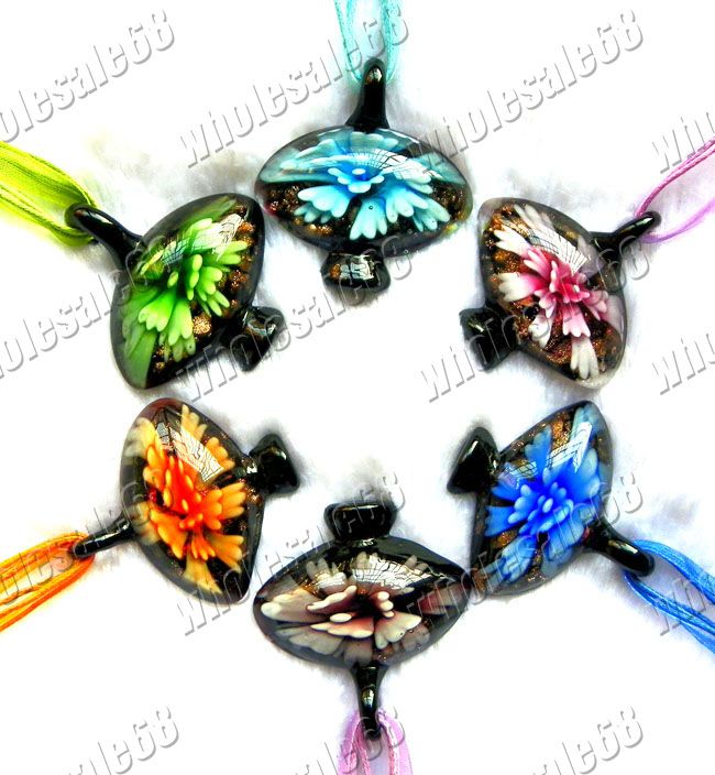  lots 6ps murano lampwork glass flower necklace pendant lantern Jewelry