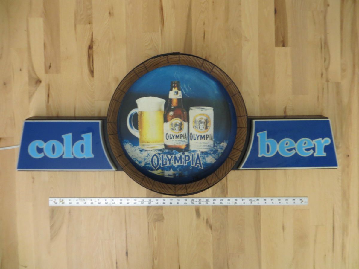 VINTAGE OLYMPIA BEER LIGHT BARREL PUB MAN CAVE OLY BAR SIGN