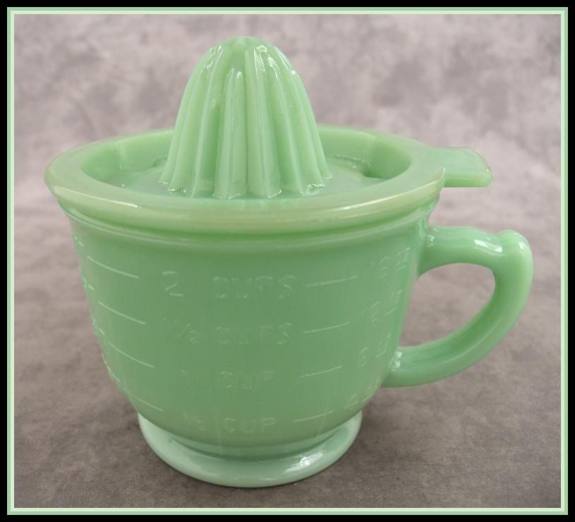 Jadeite Green Glass 2 Cup Measuring Cup Juicer Reamer Set