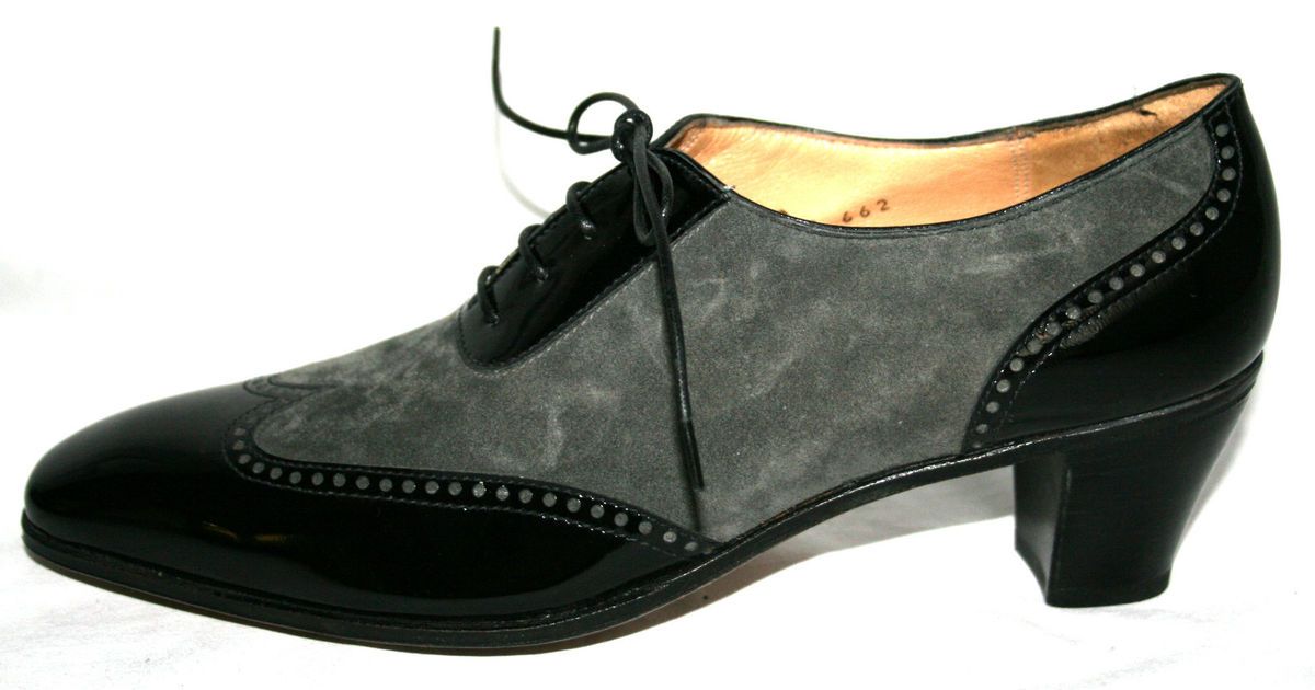 Gravati $485 Gray Suede Black Patent Lace Up Oxfords 6 5