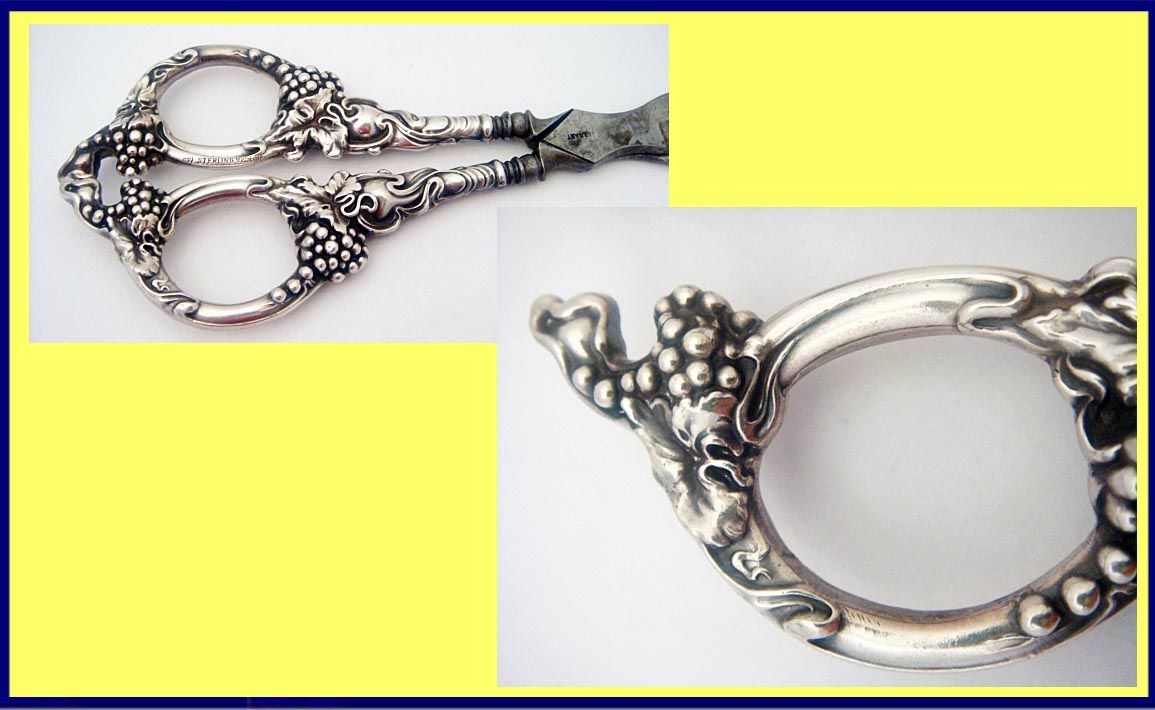 Antique, Victorian era, Art Nouveau grape shears / scissors. Sterling