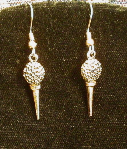 Golf Ball Tee Earrings 24 Karat Gold Plate Golfer Golfing Last Pair