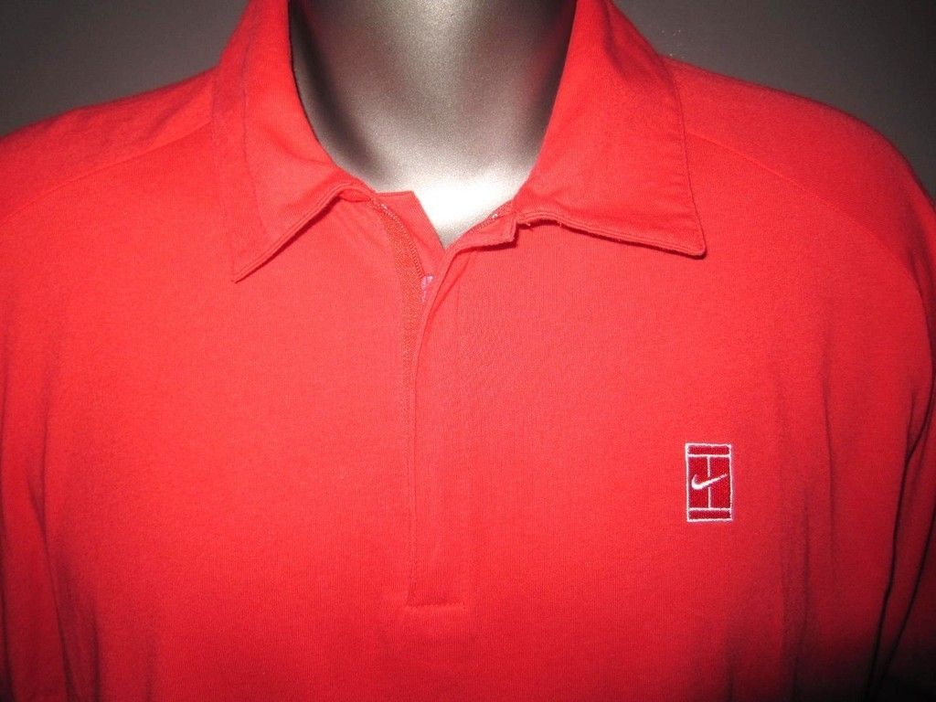 NIKE SUPREME COURT PETE SAMPRAS RED WHITE GRAY TENNIS POLO SHIRT MENS