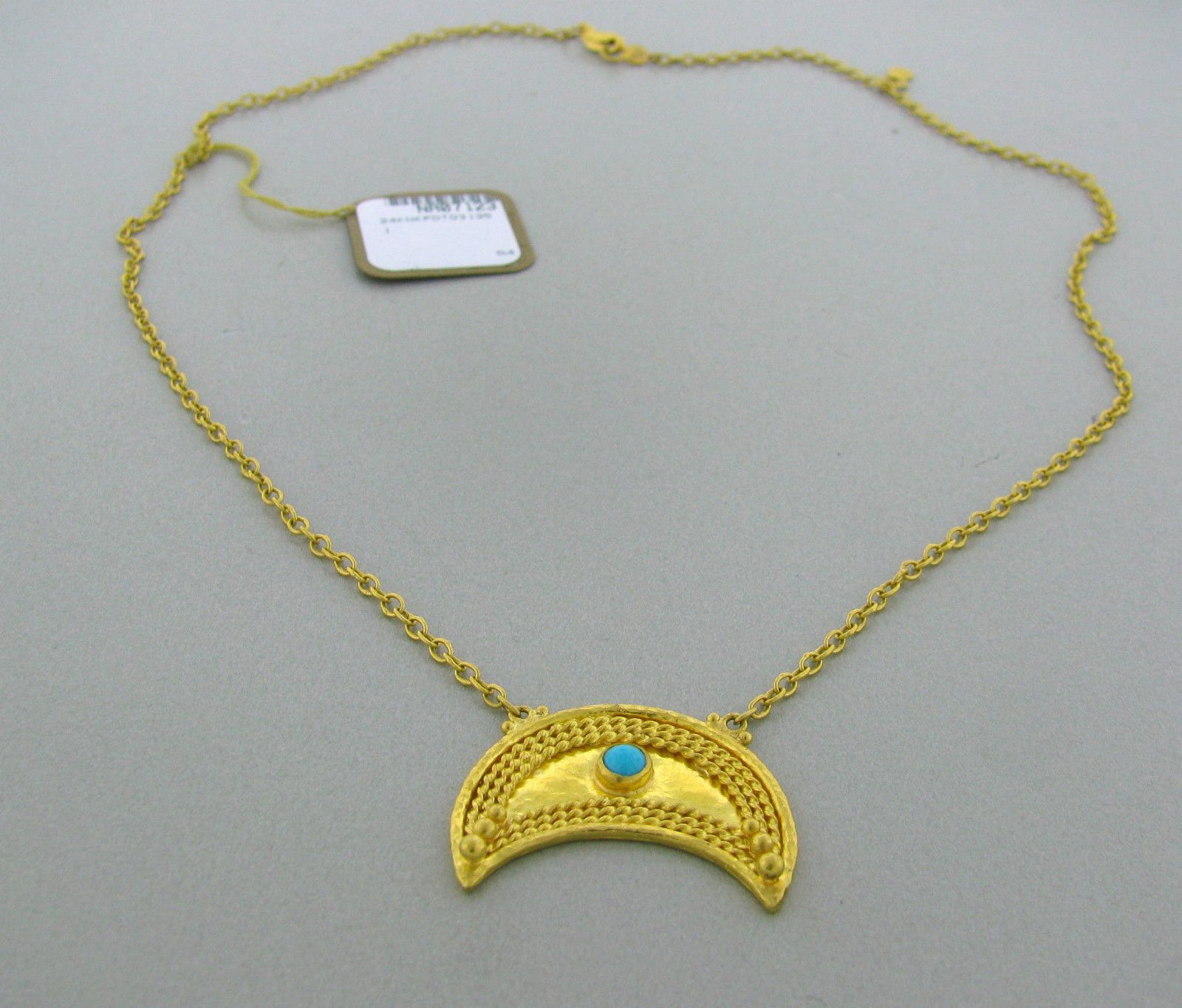 New Gurhan 24K Gold Crescent Turquoise Pendant Necklace $3800