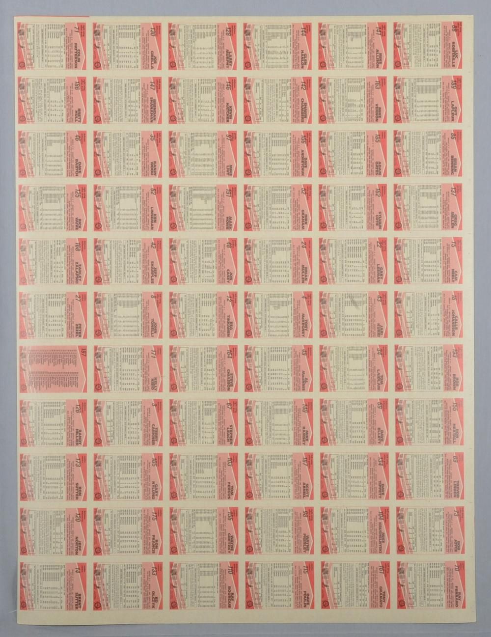 89 90 O Pee Chee Uncut Sheet Hextall Gretzky