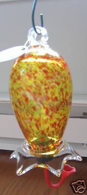 Lovely Red Yellow Glass Hummingbird Feeder New