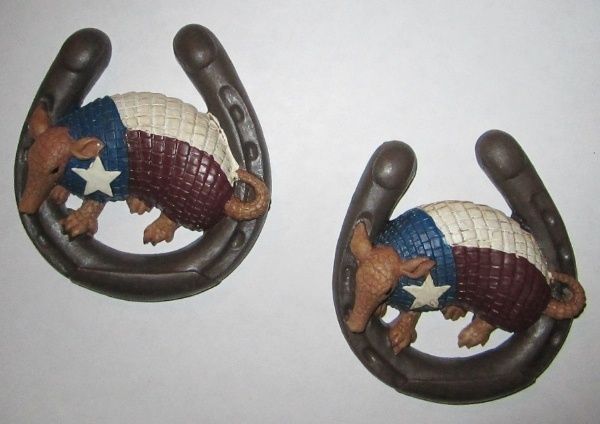 Western Set of 2 Texas Armadillo w/ Horse Shoe Refridgerator Magnets