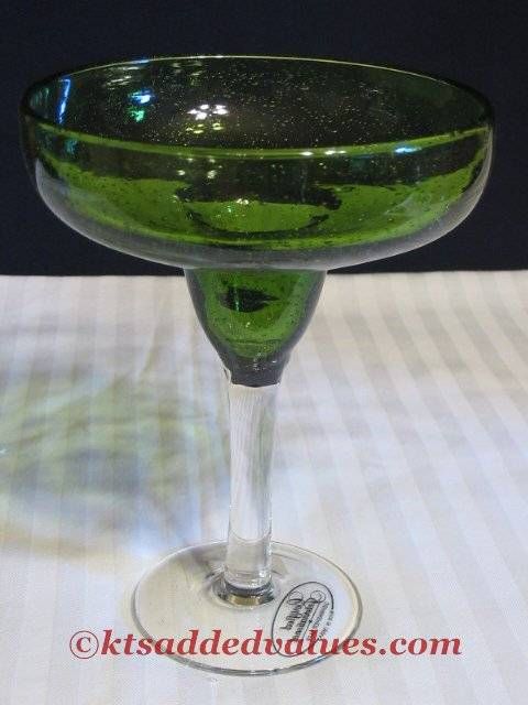 Green Bubble Glass Margarita Glass Set CIC New