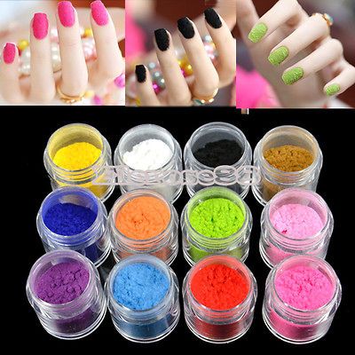  Tips Fuzzy Flocking Velvet Nail Powder Nail Art Tools 12 Colors ElR8