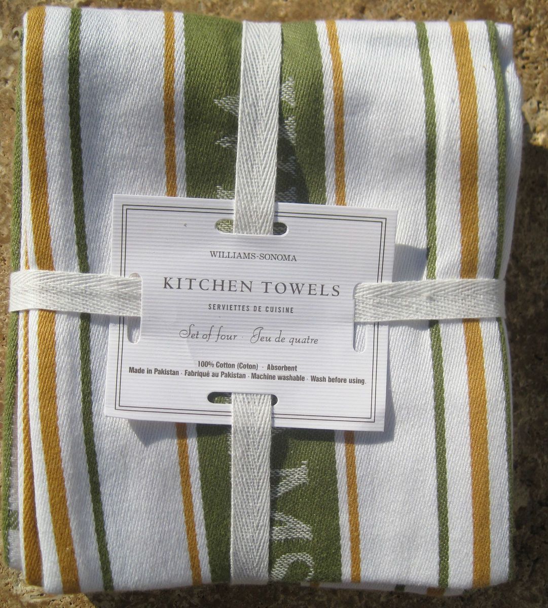 Williams Sonoma Kitchen Towels Green Gold Stripe Other Colors