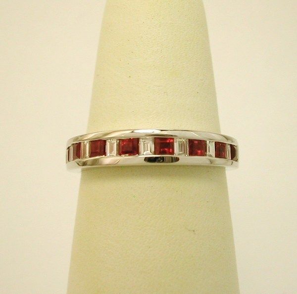 New 18K White Gold Diamond Ruby Band Ring