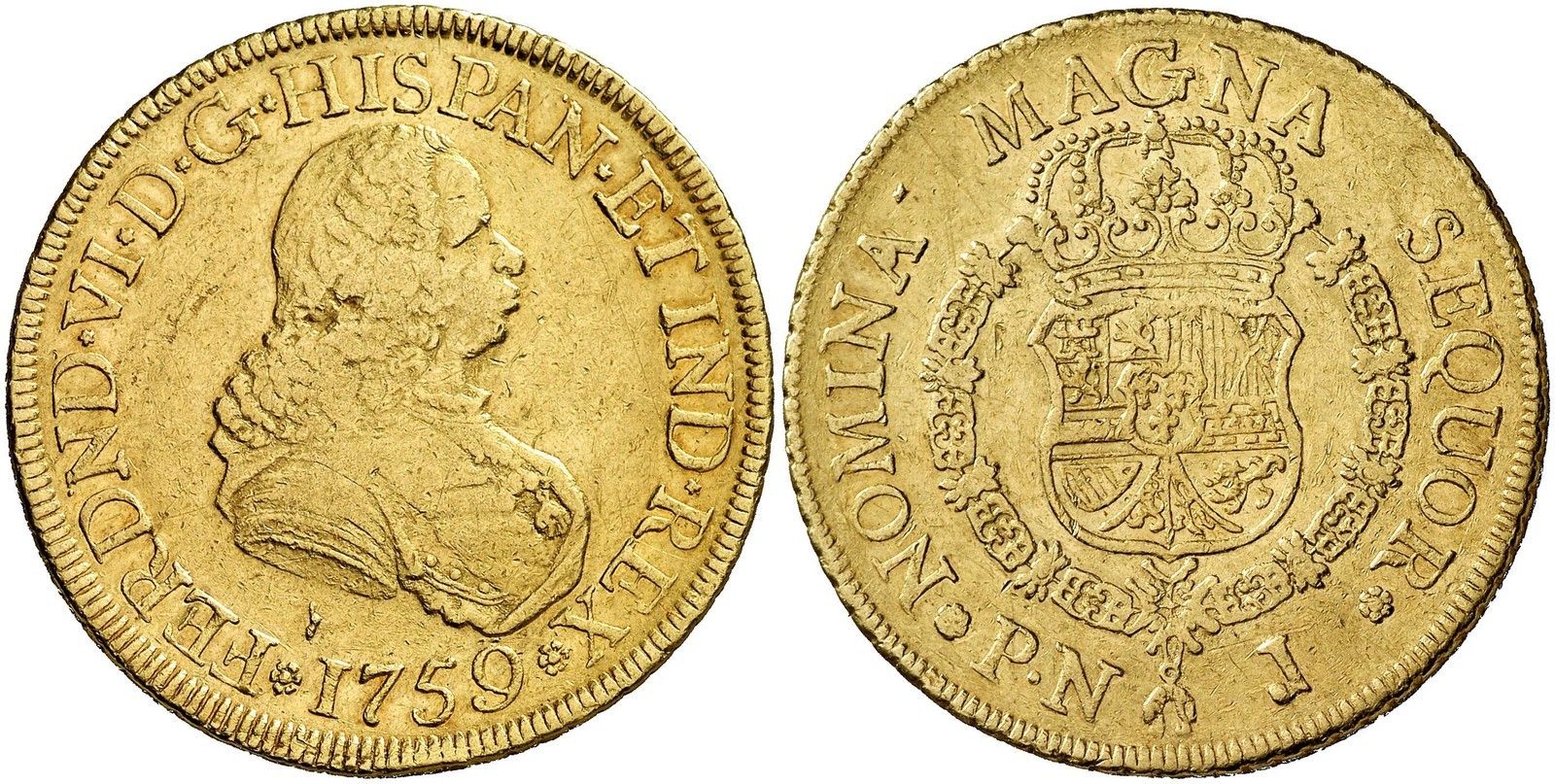 1759 Spanish Gold Coin Fernando VI Monarchi (1746 1759) 8 Escudo SS554