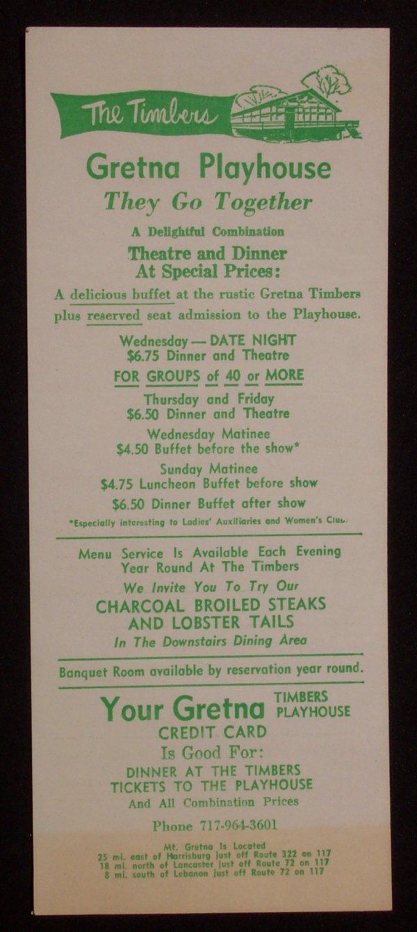 1971 Schedule Gretna Playhouse Timbers Mount Gretna PA