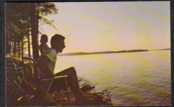 1950 60s Sunset Fishing Lake Greenwood SC Postcard PC