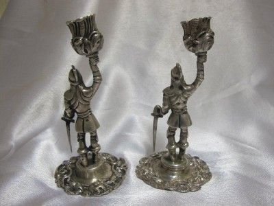  SOLID SILVER PAIR KNIGHT CANDLESTICKS NATHAN & HAYES CHESTER 1907/9