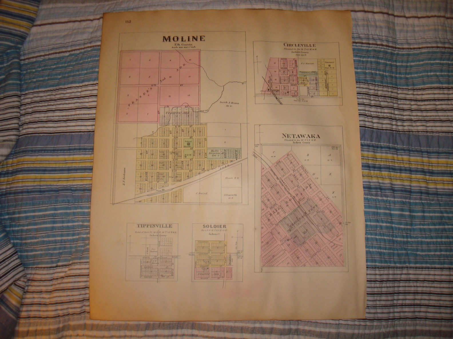 Moline Howard Grenola Netawaka Kansas Antique Map