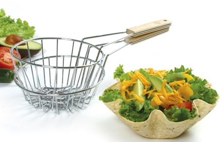 Norpro 6 Tortilla Bowl Fryer Basket Set for Taco Shells Wood Handle