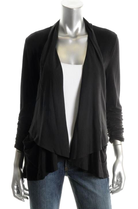 Grace Elements New Black Ruched Open Shawl Cardigan Jacket Top L BHFO