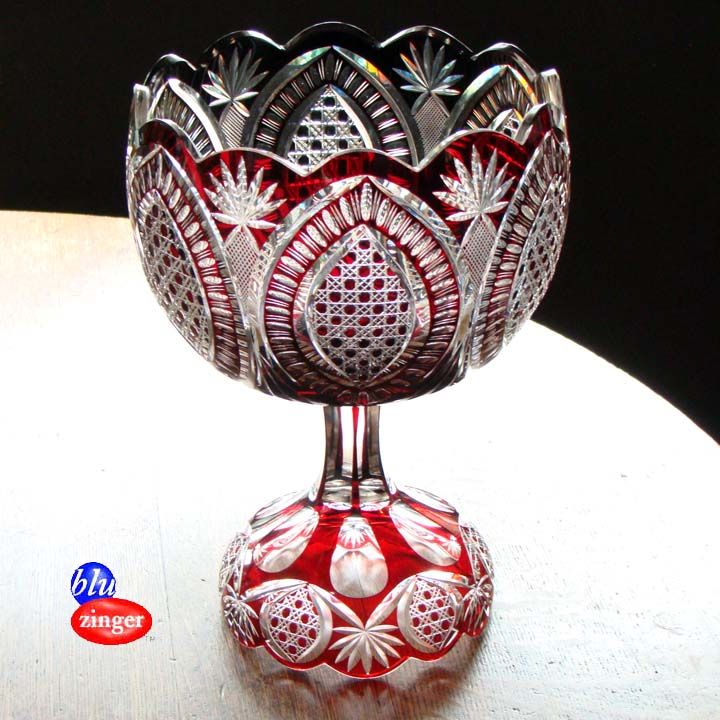 fine Ruby glass cut to clear pedestal center bowl or punch bowl.